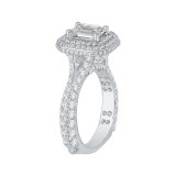 Shah Luxury 14K White Gold Split Shank Emerald Diamond Double Halo Engagement Ring (Semi-Mount) photo 3