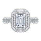 Shah Luxury 14K White Gold Split Shank Emerald Diamond Double Halo Engagement Ring (Semi-Mount) photo