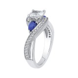 Shah Luxury 14K White Gold Cushion Diamond and Sapphire Engagement Ring (Semi-Mount) photo 2