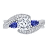 Shah Luxury 14K White Gold Cushion Diamond and Sapphire Engagement Ring (Semi-Mount) photo