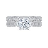 Shah Luxury 14K White Gold Round Diamond Floral Engagement Ring (Semi-Mount) photo 4