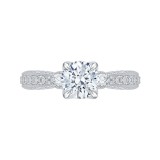 Shah Luxury 14K White Gold Round Diamond Floral Engagement Ring (Semi-Mount) photo