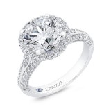 Shah Luxury 14K White Gold Round Cut Diamond Halo Engagement Ring Split Shank  (With Center) photo 2