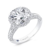 Shah Luxury 14K White Gold Round Cut Diamond Halo Engagement Ring Split Shank  (With Center) photo 2