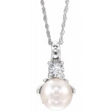 14K White Freshwater Cultured Pearl & .02CTW Diamond 18 Necklace photo