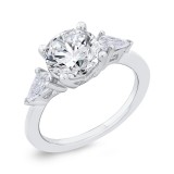 Shah Luxury 14K White Gold Three Stone Engagement Ring Center Oval with Kite-cut sides Diamond photo 2
