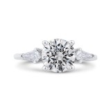 Shah Luxury 14K White Gold Three Stone Engagement Ring Center Oval with Kite-cut sides Diamond photo