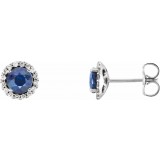 14K White Blue Sapphire & 1/6 CTW Diamond Earrings photo