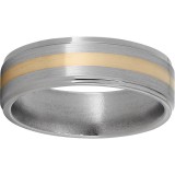 Titanium Flat Band with Grooved Edges, 2mm 14K Yellow Gold Inlay and Satin Finish photo