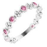14K White Pink Tourmaline Beaded Ring photo