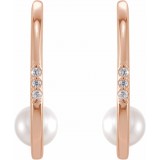 14K Rose Freshwater Cultured Pearl & .025 CTW Diamond Hoop Earrings photo 2