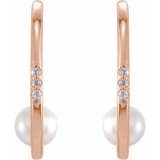 14K Rose Freshwater Cultured Pearl & .025 CTW Diamond Hoop Earrings photo 2