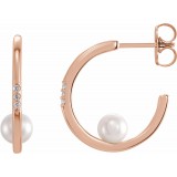 14K Rose Freshwater Cultured Pearl & .025 CTW Diamond Hoop Earrings photo