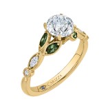 Shah Luxury 14K Yellow Gold Round Diamond and Green Tsavorite Engagement Ring (Semi-Mount) photo 2