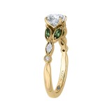 Shah Luxury 14K Yellow Gold Round Diamond and Green Tsavorite Engagement Ring (Semi-Mount) photo 3