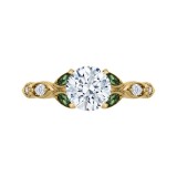 Shah Luxury 14K Yellow Gold Round Diamond and Green Tsavorite Engagement Ring (Semi-Mount) photo