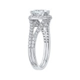 Shah Luxury 14K White Gold Cushion Cut Diamond Halo Engagement Ring with Split Shank (Semi-Mount) photo 3