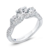 Shah Luxury 14K White Gold Three-Stone Engagement Ring with Round Diamond (Semi-Mount) photo 2