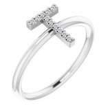 14K White .06 CTW Diamond Initial T Ring photo