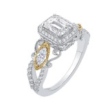 Shah Luxury 14K Two-Tone Gold Emerald Cut Diamond Halo Engagement Ring (Semi-Mount) photo 2