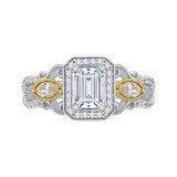 Shah Luxury 14K Two-Tone Gold Emerald Cut Diamond Halo Engagement Ring (Semi-Mount) photo