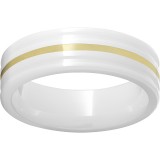 White Diamond CeramicFlat Ring with Rounded Edges and a 1mm 18K Yellow Gold Inlay photo
