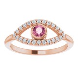 14K Rose Pink Tourmaline & White Sapphire Evil Eye Ring photo 3