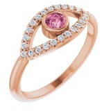 14K Rose Pink Tourmaline & White Sapphire Evil Eye Ring photo