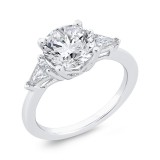 Shah Luxury 14K White Gold Three Stone Engagement Ring Center Round with Shield-cut sides Diamond photo 2