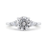 Shah Luxury 14K White Gold Three Stone Engagement Ring Center Round with Shield-cut sides Diamond photo
