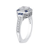 Shah Luxury 14K White Gold Cushion Diamond Halo Engagement Ring with Sapphire (Semi-Mount) photo 3