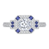 Shah Luxury 14K White Gold Cushion Diamond Halo Engagement Ring with Sapphire (Semi-Mount) photo