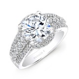 18k White Gold Halo Inspired Pave and Prong Diamond Engagement Ring photo