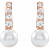 14K Rose Freshwater Cultured Pearl & 1/6 CTW Diamond Earrings photo 2