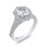 Shah Luxury 14K White Gold Oval Diamond Halo Vintage Engagement Ring (Semi-Mount) photo 2