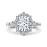 Shah Luxury 14K White Gold Oval Diamond Halo Vintage Engagement Ring (Semi-Mount) photo