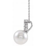 14K White Freshwater Cultured Pearl & 1/4 CTW Diamond 16-18 Necklace photo 2