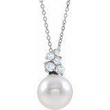 14K White Freshwater Cultured Pearl & 1/4 CTW Diamond 16-18 Necklace photo