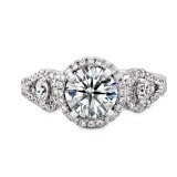 18k White Gold Halo Diamond Engagement Ring with Side Stones photo