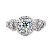 18k White Gold Halo Diamond Engagement Ring with Side Stones photo