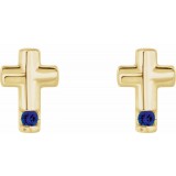 14K Yellow Blue Sapphire Cross Earrings photo 2