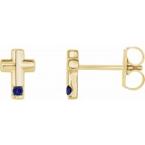 14K Yellow Blue Sapphire Cross Earrings photo