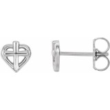 14K White Cross with Heart Youth Earrings photo