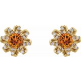 14K Yellow Citrine & 1/6 CTW Diamond Halo-Style Earrings photo 2