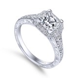 Gabriel & Co. 14k White Gold Victorian Halo Engagement Ring photo 3