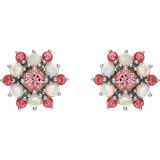 14K White Pink Tourmaline & Ethiopian Opal Cabochon Earrings photo 2