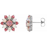 14K White Pink Tourmaline & Ethiopian Opal Cabochon Earrings photo