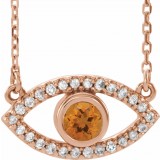 14K Rose Citrine & White Sapphire Evil Eye 18 Necklace photo