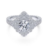 Gabriel & Co. 14k White Gold Art Deco Halo Engagement Ring photo