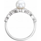 14K White Freshwater Pearl & 1/8 CTW Diamond Leaf Ring photo 2